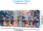 Snowman Christmas Mouse Pad XXL – Large Holiday Desk Mat with Cute Snowmen & Lights, Extended Non-Slip Mousepad for Office, Gift, Winter Decorations,31.5 x 11.8 in