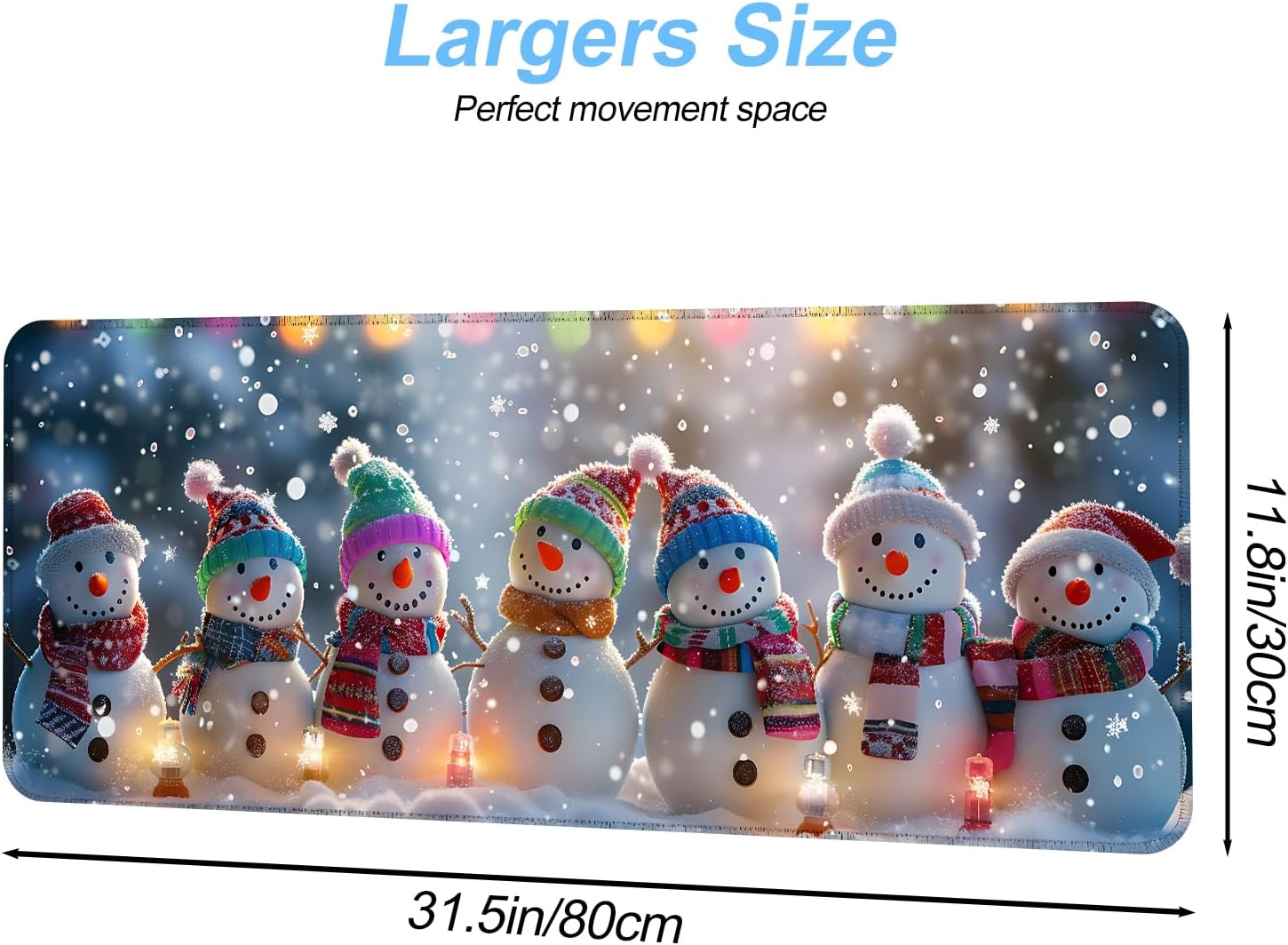 Snowman Christmas Mouse Pad XXL – Large Holiday Desk Mat with Cute Snowmen & Lights, Extended Non-Slip Mousepad for Office, Gift, Winter Decorations,31.5 x 11.8 in