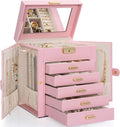TORIBIO Large Jewelry Box for Women, Leather Jewelry Organizer with Mirror & Lock, 6-Tier Jewelry Storage Case for Girls/Women/Mothers, Necklace Earring Bracelets Holder Organizer