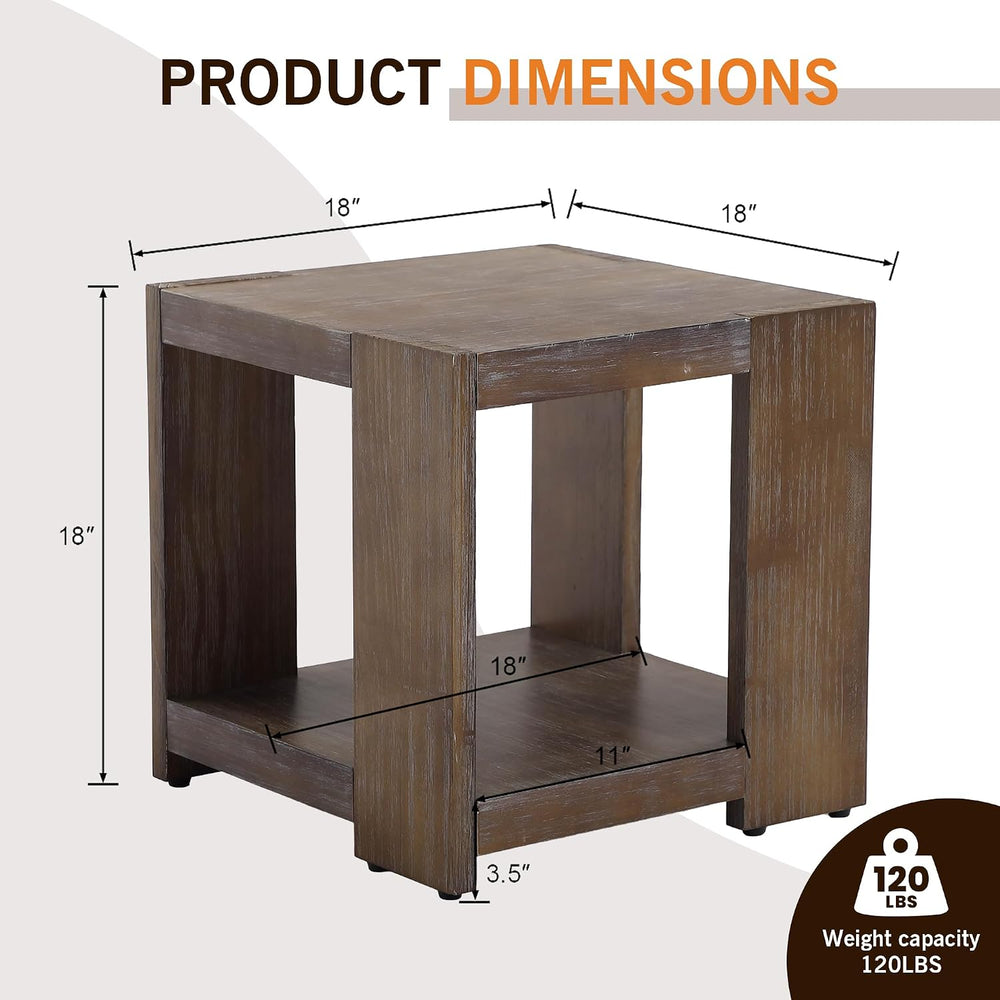 2-Tier Side Table for Living Room Set of 2, Rectangular End Table with Open S...