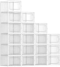 SONGMICS Shoe Boxes, Pack of 18 Shoe Storage Organizers, Stackable Clear Plastic Boxes for Closet, Sneakers, 13.7 x 9.9 x 7.4 Inches, Transparent and White ULSP18MWT