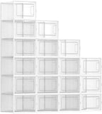 SONGMICS Shoe Boxes, Pack of 18 Shoe Storage Organizers, Stackable Clear Plastic Boxes for Closet, Sneakers, 13.7 x 9.9 x 7.4 Inches, Transparent and White ULSP18MWT