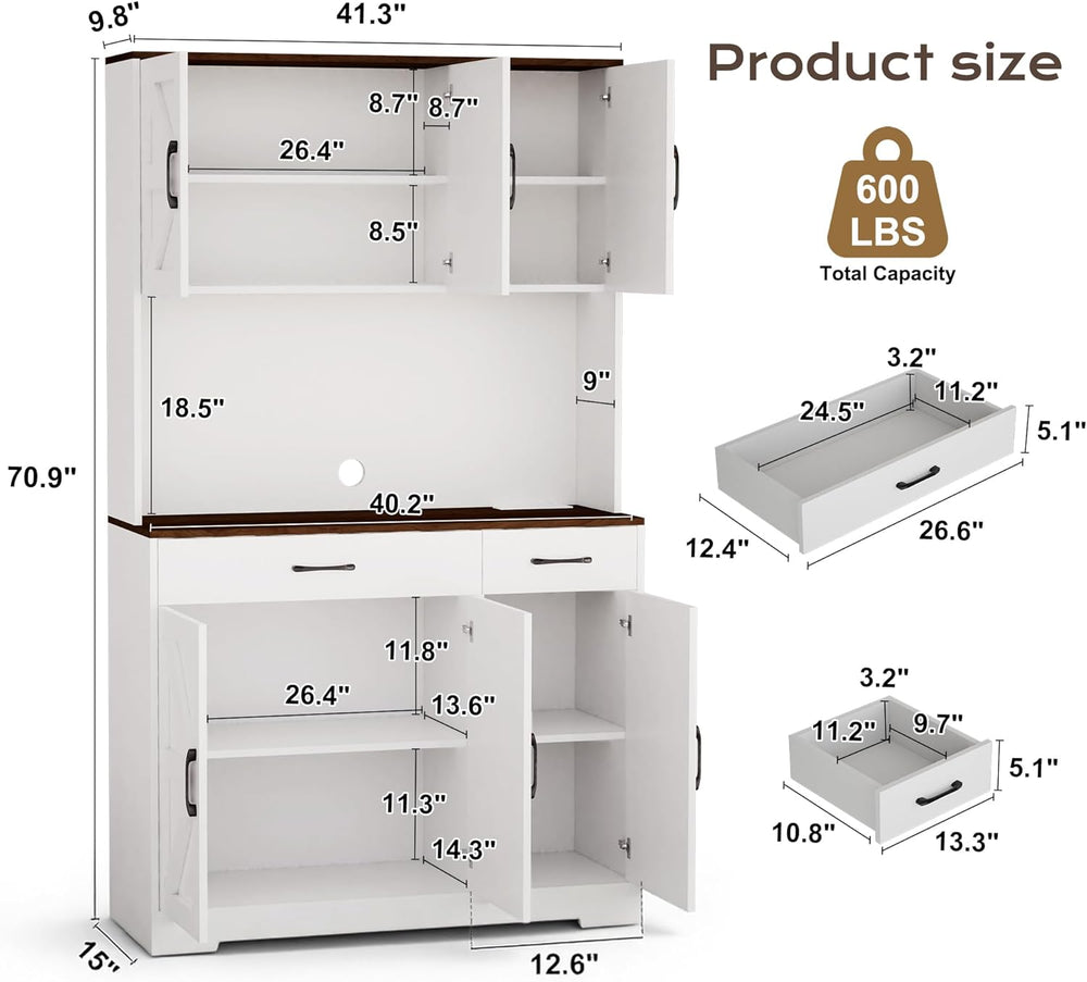71" Kitchen Pantry Cabinet with Charging Station, Pantry Storage Cabinet...