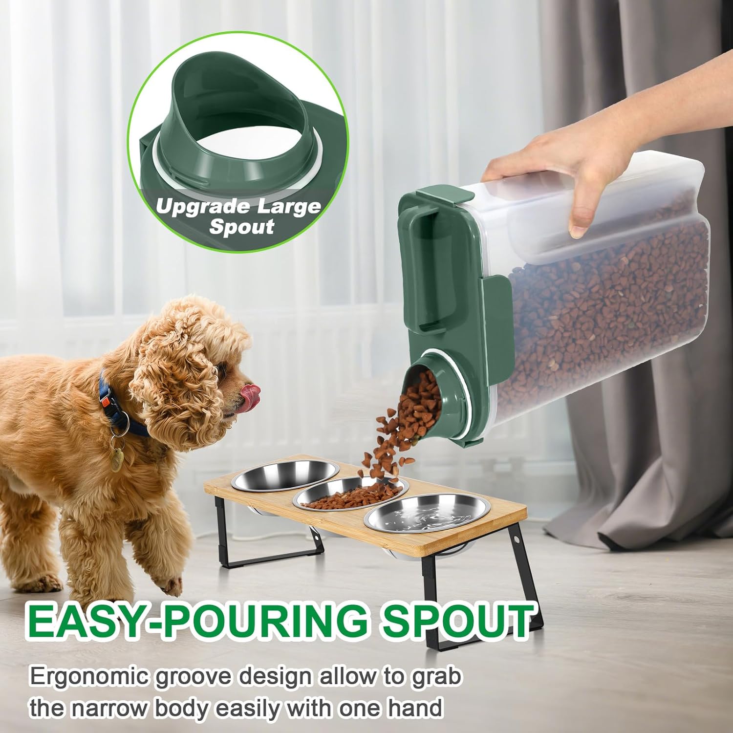 TBMax Cat Dog Food Storage Container 5 to 7 lbs, Secondary Pet Food Storage Container Beyond a Large Dog Food Bin for Daily Use, Easy-Pouring Bird Seed Dispenser, Travel Kibble Holder -Bottle Green