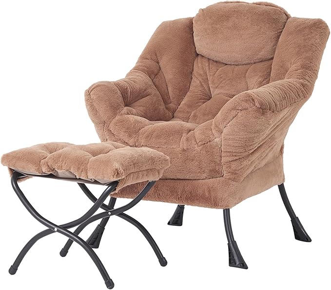 Tiita Lazy Chair with Ottoman, Modern Large Accent Lounge Chair, Leisure Sofa Armchair with Ottoman, Reading Chair with Footrest for Bedroom, Living Room, Dorm Rooms, Garden and Courtyard
