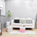Fabric Storage Cubes, 11 inch cube storage bin with Handles, 11x11cube storage organizer bins, Collapsible Storage Bins for Shelves and Home, Cubby Storage Bins (White-Pink, 10.5x10.5x11in)