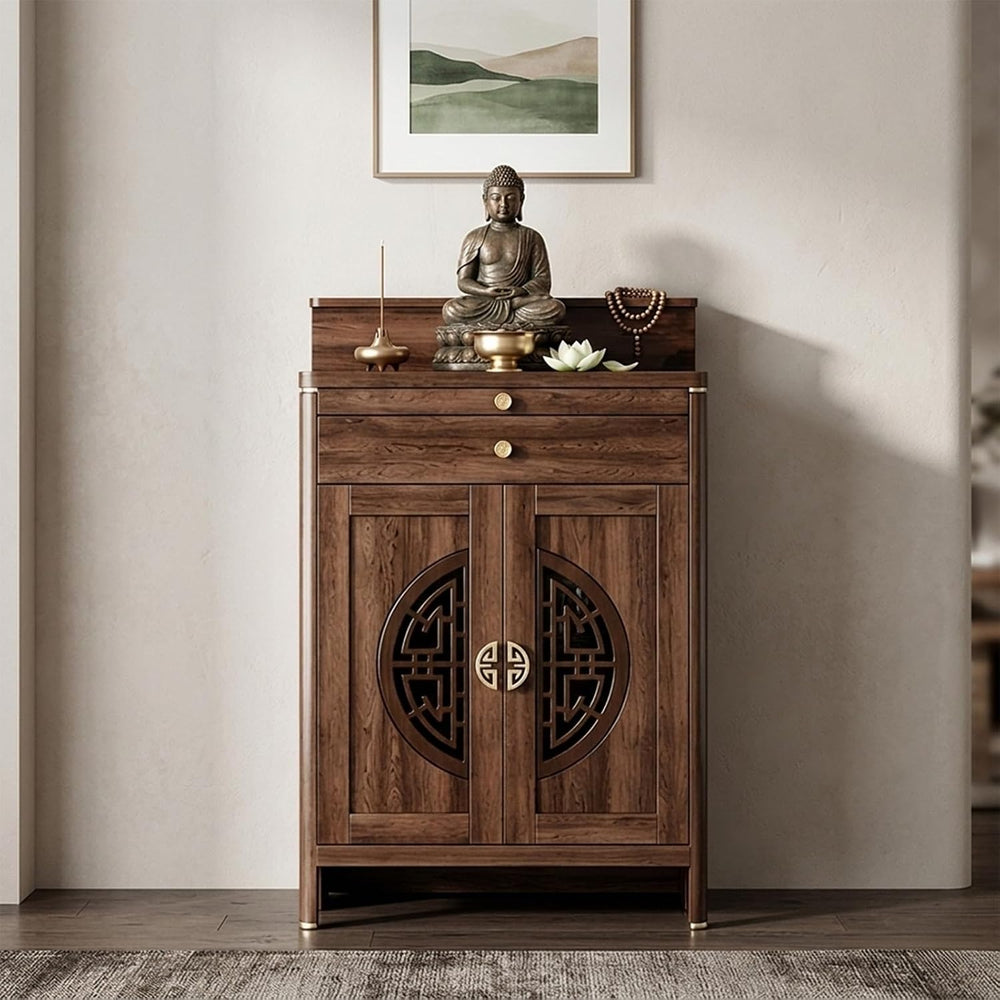 Personal Shrine Altar Table, Solid Wood Frame Buddhist Altar Cabinet, Meditat...