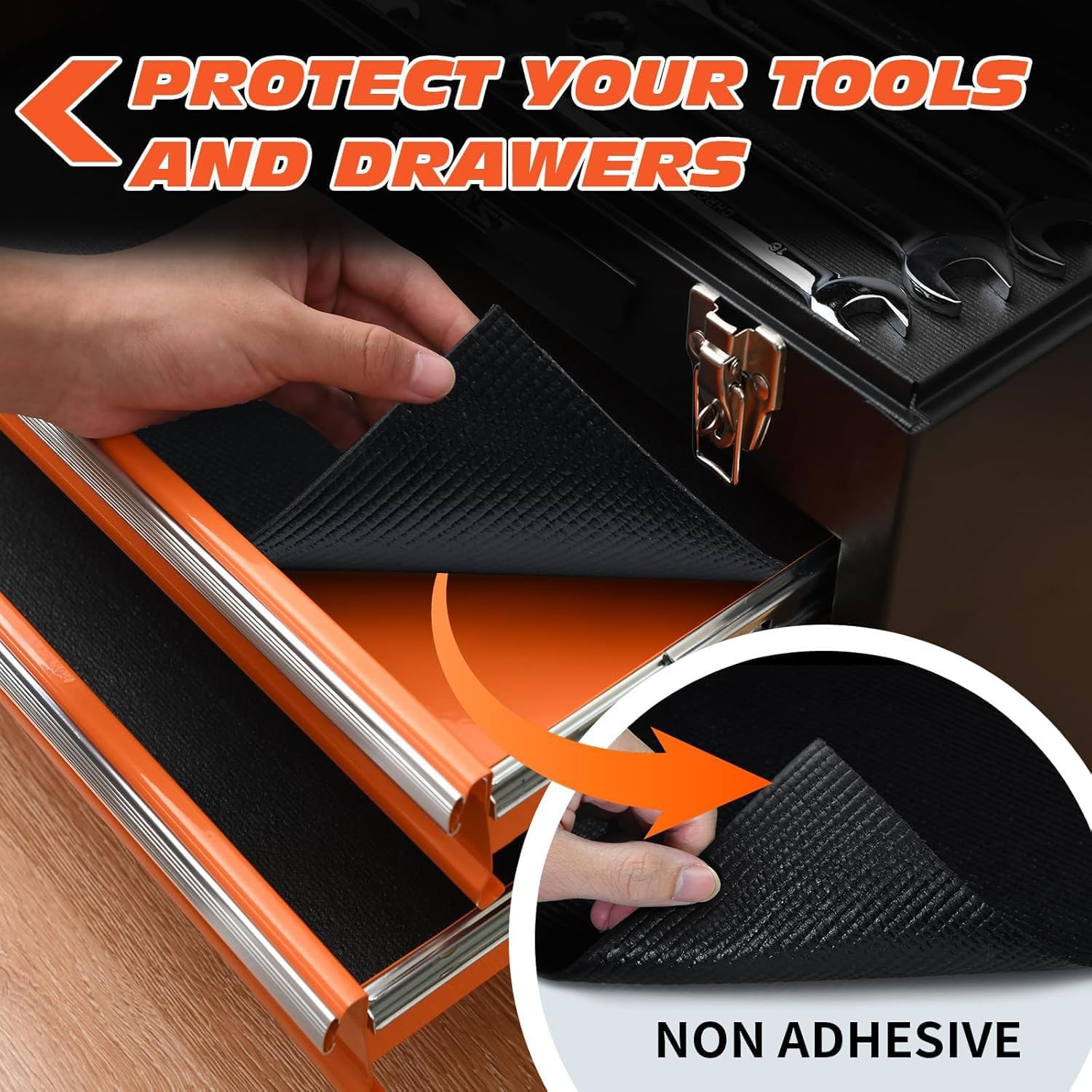Professional Grade Tool Box Liner, Tool Box Drawer Liner 16 Ft X 16" | Black Toolbox Liner,PVC Toolbox Drawer Liners, Shelf Liner Non Slip Mat, Thick Foam Cabinet Liner