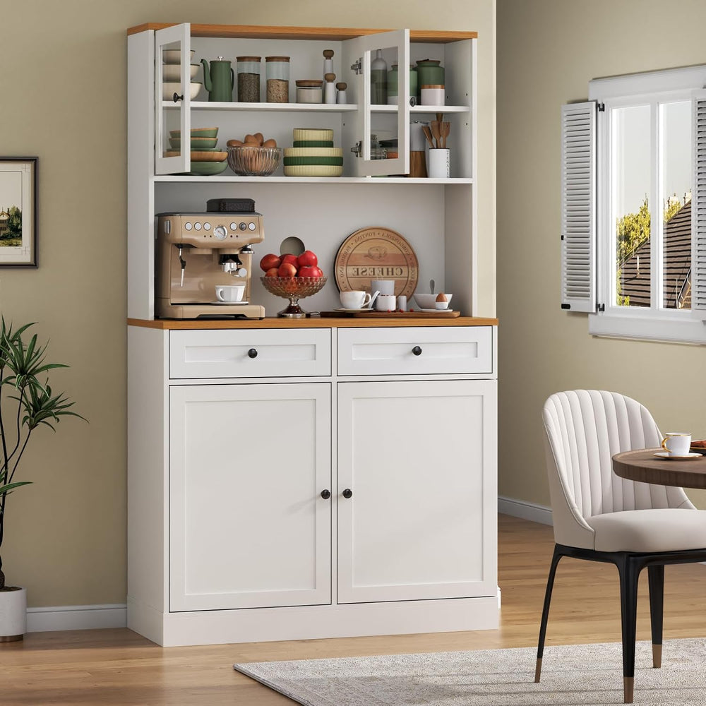 Tall Kitchen Pantry Cabinet, Modern Kitchen Hutch with Microwave Stand | Pant...