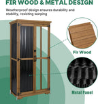 Outdoor Storage Cabinet, Wood & Metal Tall Tool Shed with Weather-Resistant Roof, Double Lockable Doors, 3 Removable Shelves & Adjustable Feet, for Patio, Garden, Backyard, 32" x 15.5" x 66"
