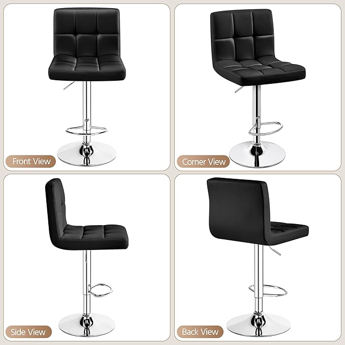 Yaheetech Single Bar Stool, Adjustable PU Leather Swivel Barstools, Modern Co...