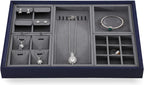 Dark Blue Jewelry Display Tray Ring Necklace Earring Bangle Organizer Multifunctional Storage Case for Jewelry Showcase (Long Necklace Tray)