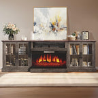 98" Farmhouse TV Stand with 36" Fireplace for Living Room,Media Entertainment Center with Adjustable Shelves and Large Storage Cabinets, TVs up to 100", Gray