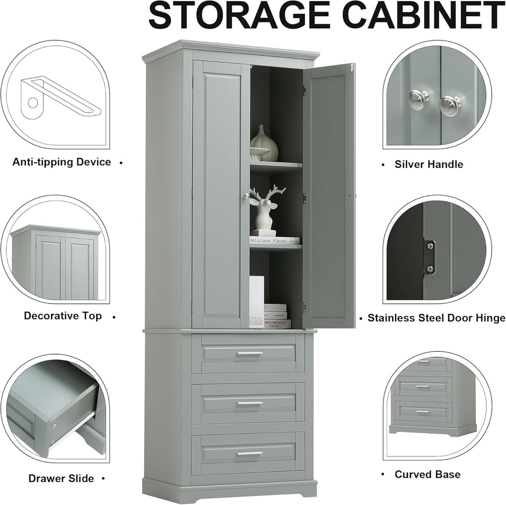 Merax 70" Pantry Cabinet with Two Doors & Three Drawer, Adjustable S...