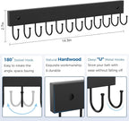 Belt Hanger Wall Mounted, Wooden Belt Organizer 2 Pack Max 24 Storage Capacity, 180° Rotating Space Saving Hangers for Ties, Tank Tops, Scarves, Bras, Keys, Bags Halloween Black