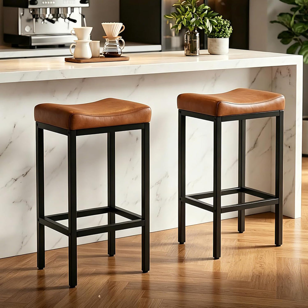 Bar Stools Set of 2, 30Inch Faux Leather Backless Counter Height Stools