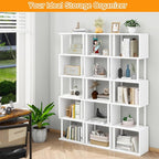 IBUYKE 6-Tier Tall Bookshelf,S-Shaped Geometric Bookcase, Wood Display Shelves with Storage,Modern Bookshelf for Living Room Bedroom, Home Office, White WBC016W