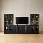 mopio Blake 4 Piece Entertainment Center with Storage, Modern Farmhouse Arched Wall Unit Cabinet TV Stand with Tall Display Cabinets for up to 65" TVs, Trophy Display Case, Media Console Cabinet