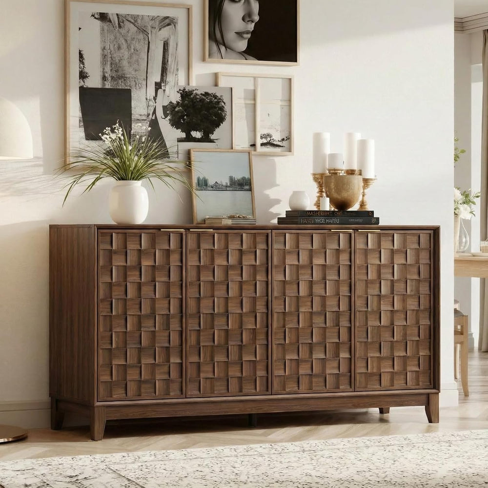 COLAMY 60" Sideboard Buffet Cabinet with Storage, Modern 4-Door Buffet T...