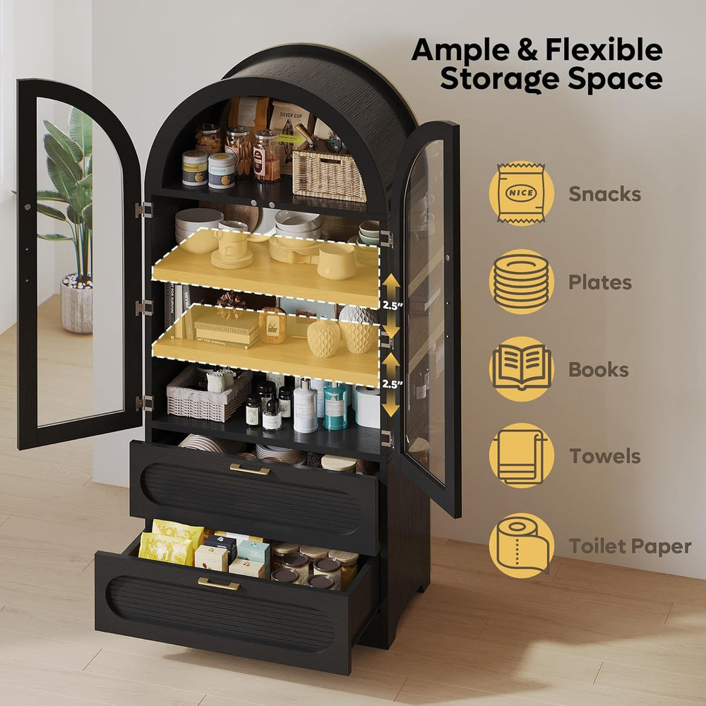 Bestier 71" Arched Kitchen Pantry Cabinet with LED Lights, 15.7" De...