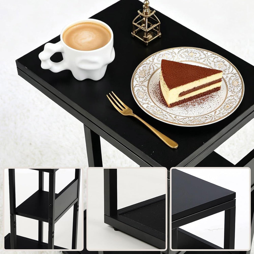 King Oasis 3-Tier Black Metal Side Table - Industrial End Table & Nightst...