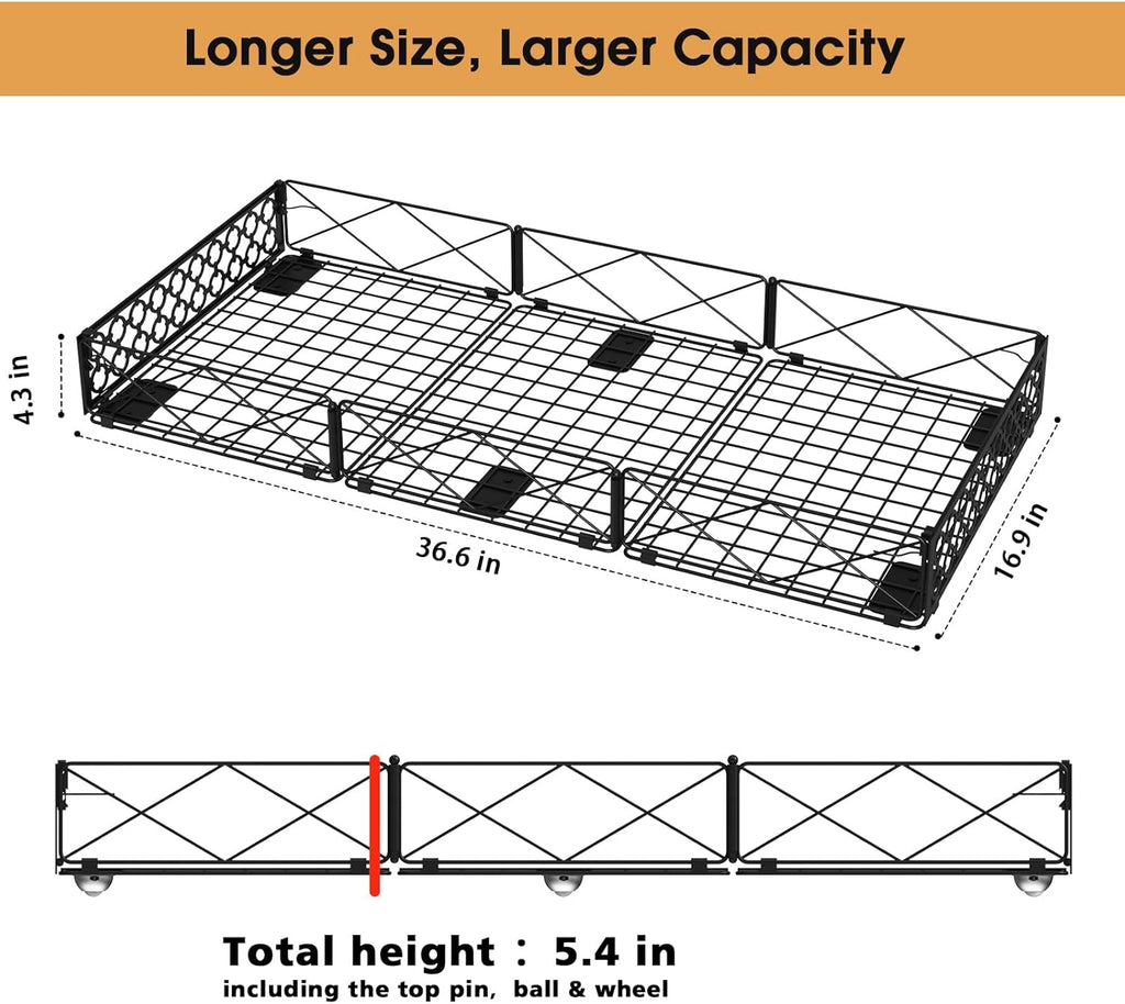 NADAMOO Large Under Bed Storage with Wheels, Low Profile Rolling Under Bed Storage Containers，Foldable Metal Under the Bed Organizer Bins for Bedroom，2 Packs