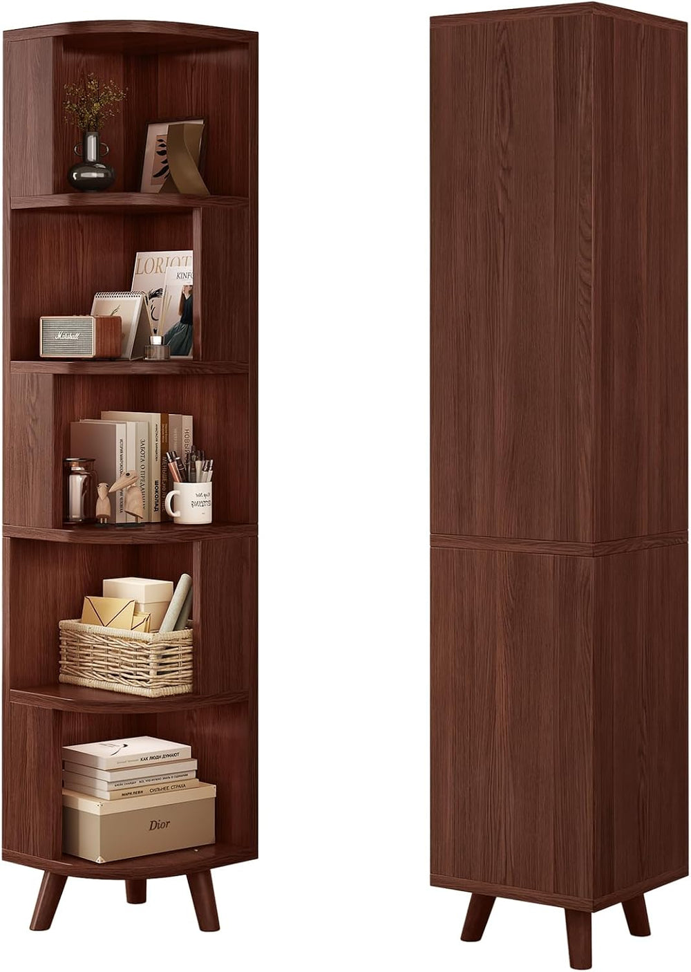 5-Tier Corner Bookshelf, Modern Corner Shelf, Freestanding Bookcase Corner Ca...