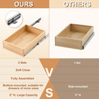 Menkxi 2 Set Pull out Tray Cabinet Organizer Wooden Pull Drawers storage Slide out Pantry Shelf for Base Cabinet Kitchen Gentle Close Fully Assembled Accessories(Wood Color,15'' X 21'' X 5'')