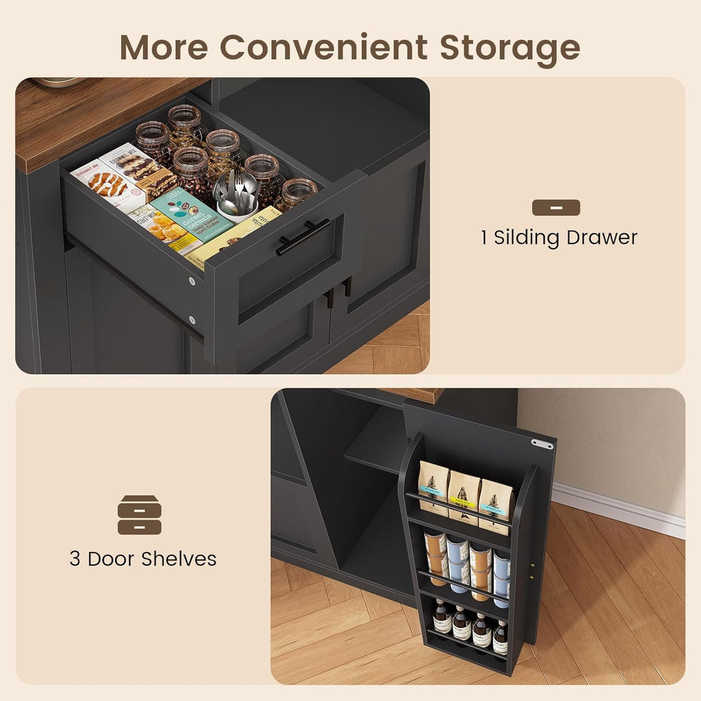 Itaar 71" Pantry Cabinet with Charging Station and LED Light, Kitchen Pa...