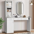 4ever2buy Hair Salon Station for Hair Stylist, Salon Wall Station with Barber Cabinet, Barber Stations Equipment Hair Dryer Holder, Drawers (White)