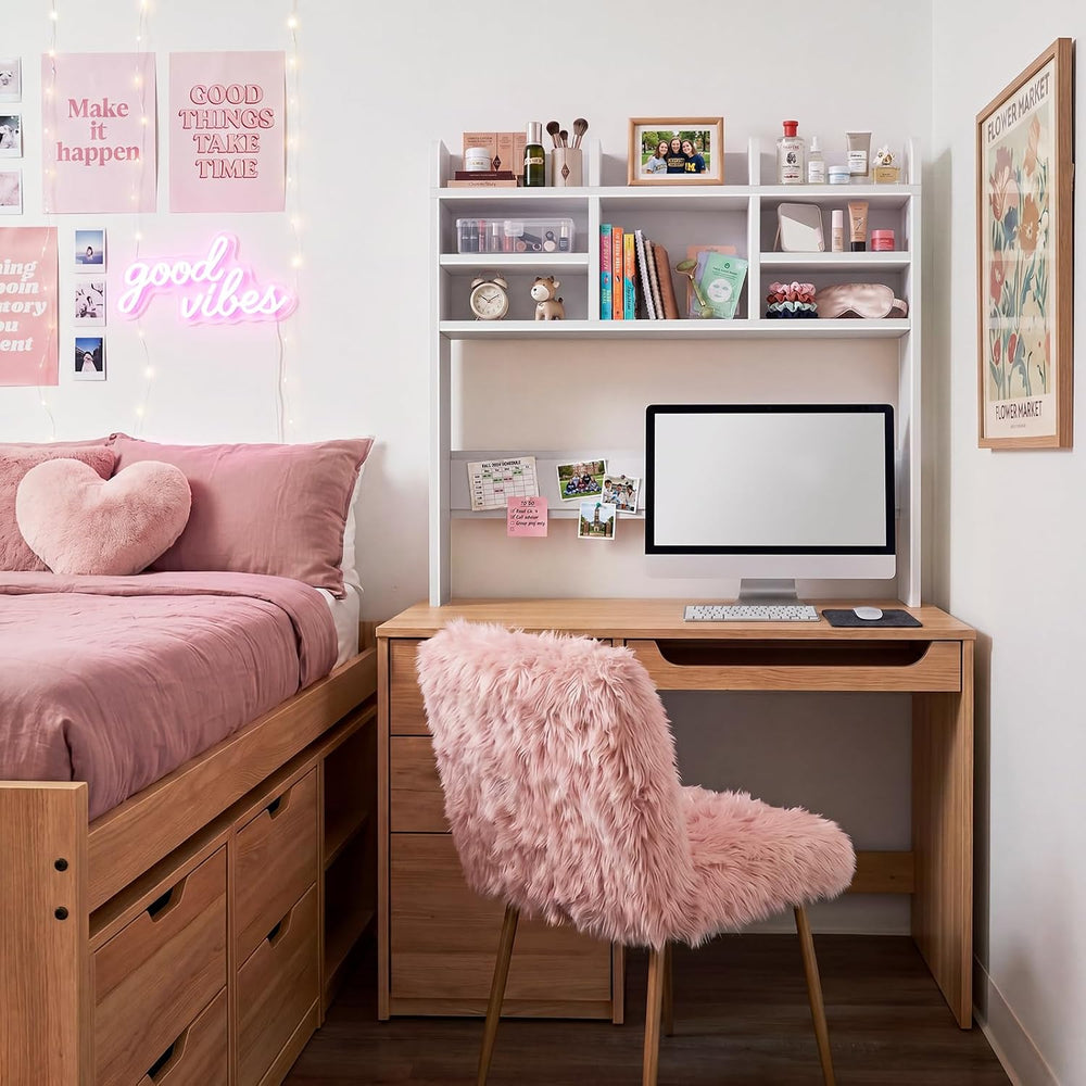 37 Inch White Desk Hutch Dorm Top Only with Felt Board for College
