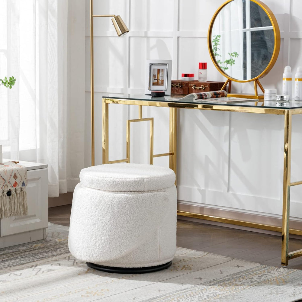Ya-Home Modern Swivel Ottoman Vanity Chair, Sherpa Upholstered Barrel Club Ch...