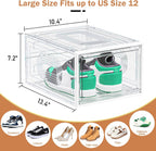 6 Pack Thicken Shoe Organizer Stackable,Upgraded Sturdy Shoe Storage Box with Magnetic Door,Shoe Containers for Sneaker Display,White