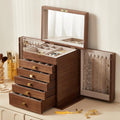CHOSIN Black Walnut Wooden Jewelry Box, 6-Layer Lockable Wood Jewelry Organizer with Mirror, Side Doors & Brass Handle, Classical Design for Rings, Necklaces, Earrings, Watches, Christmas Gift Idea