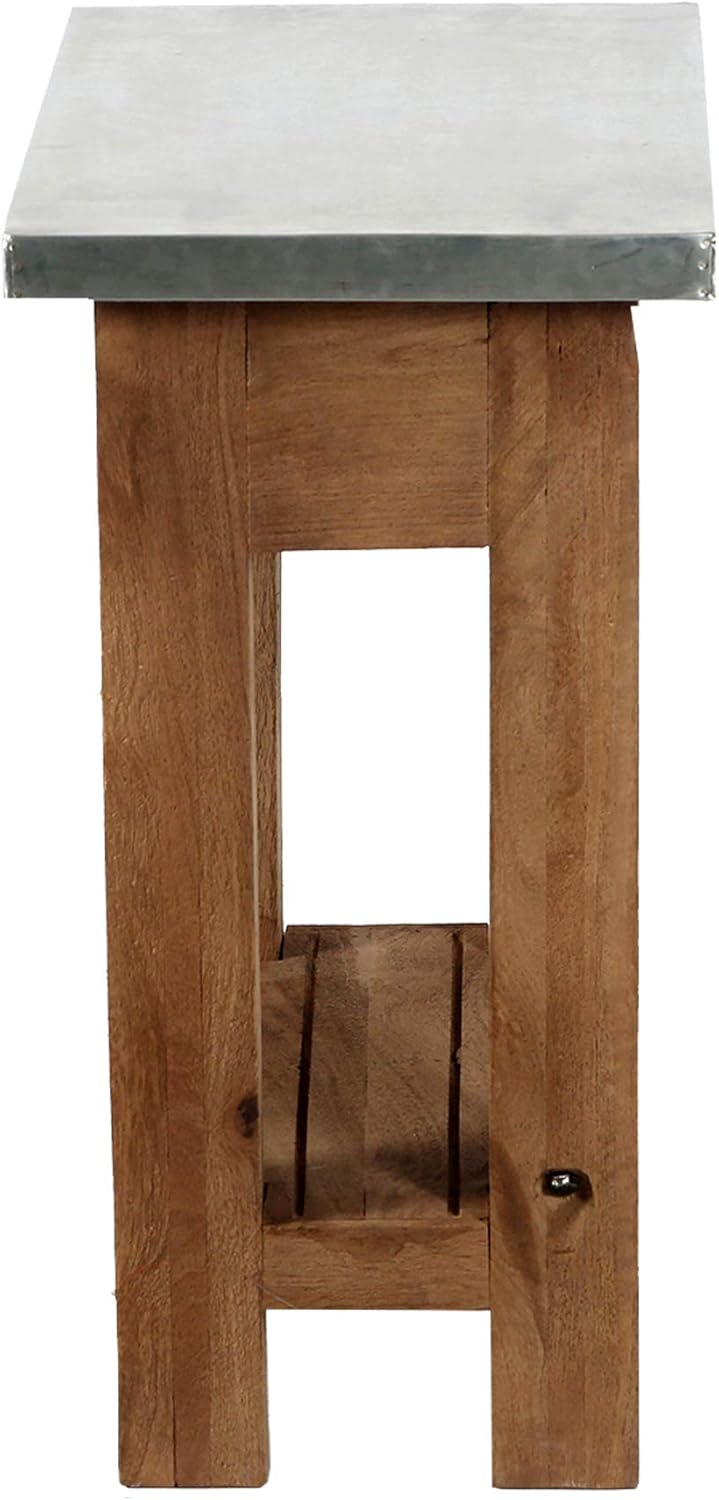 Millwork End Table with Steel Top – Rustic Industrial Narrow Side Table with ...