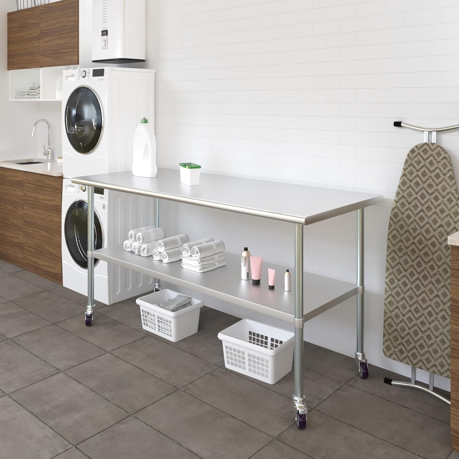 AmGood 30" x 72" Stainless Steel Work Table with Casters | Heavy Duty Metal Utility Table On Wheels | Kitchen Island Cart