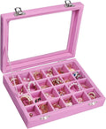 Vicoter Velvet Jewelry Box 24 Grid Jewelry Ring Display Organiser Box Tray Holder Earrings Storage Case for Girls Wife Mom Women (Pink)