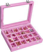 Vicoter Velvet Jewelry Box 24 Grid Jewelry Ring Display Organiser Box Tray Holder Earrings Storage Case for Girls Wife Mom Women (Pink)