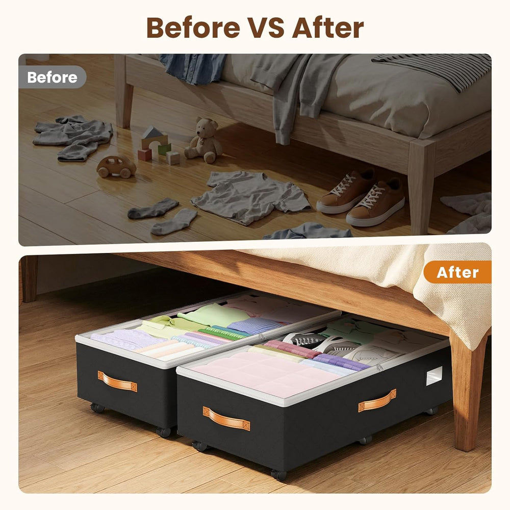 80L 2 Pack Adjustable Under Bed Storage with Wheels | Underbed containers wit...