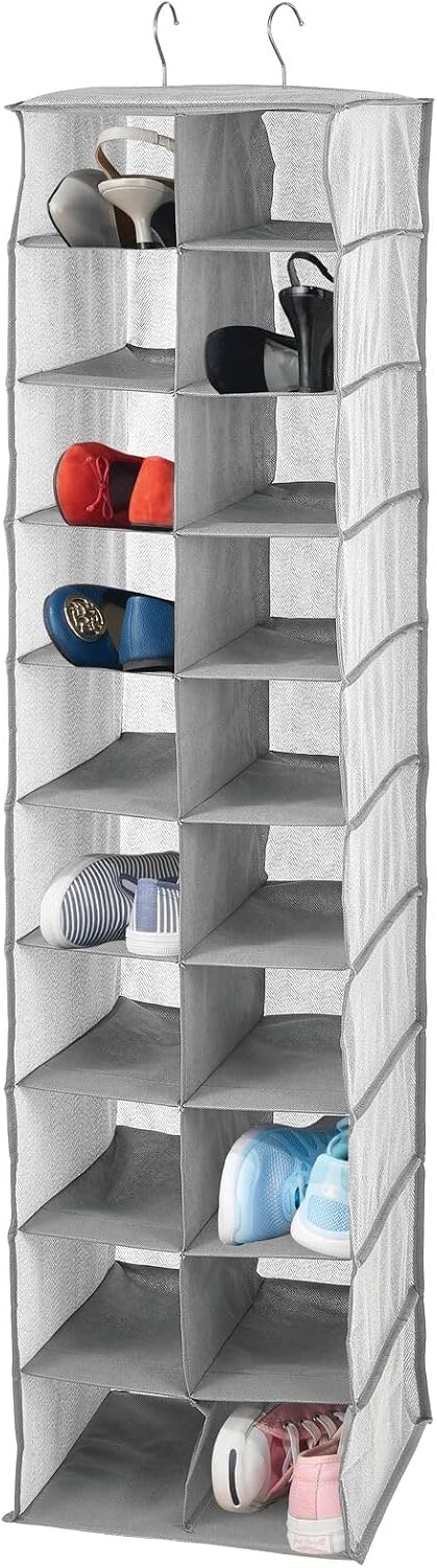 mDesign Soft Fabric Closet Organizer - Holds Shoes, Handbags, Clutches, Accessories - Large, 20 Shelf Over Rod Hanging Storage Unit - Gray