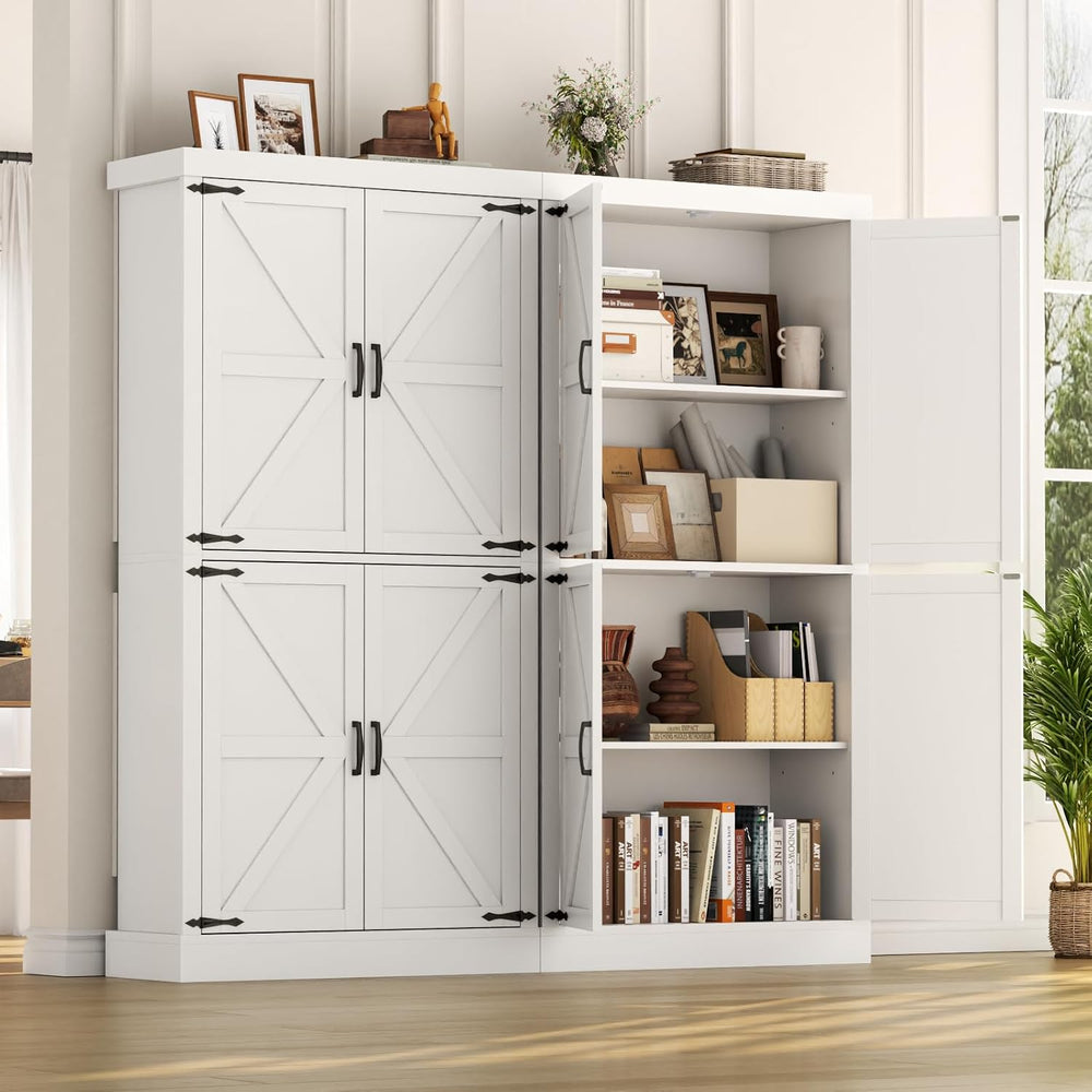 Gyfimoie 70" Tall Kitchen Pantry, Farmhouse Storage Cabinet with Barn Do...