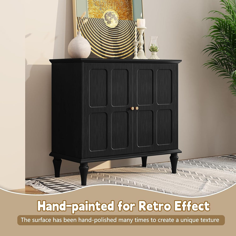 ARTPOWER Black Sideboard Buffet Cabinet with Storage, Mid-Century Modern Stor...
