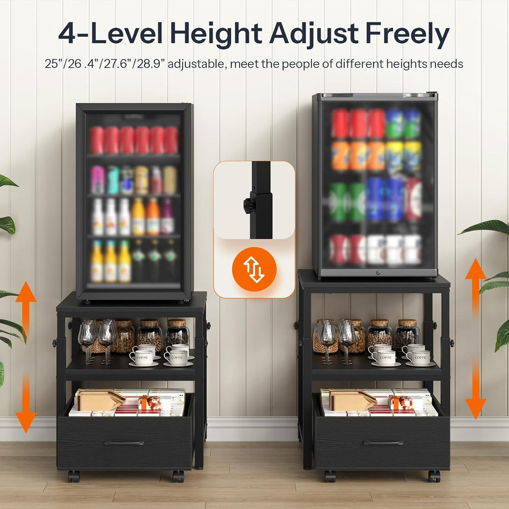 HOOBRO Mini Fridge Stand with Storage Basket, Height-Adjustable Mini Fridge C...