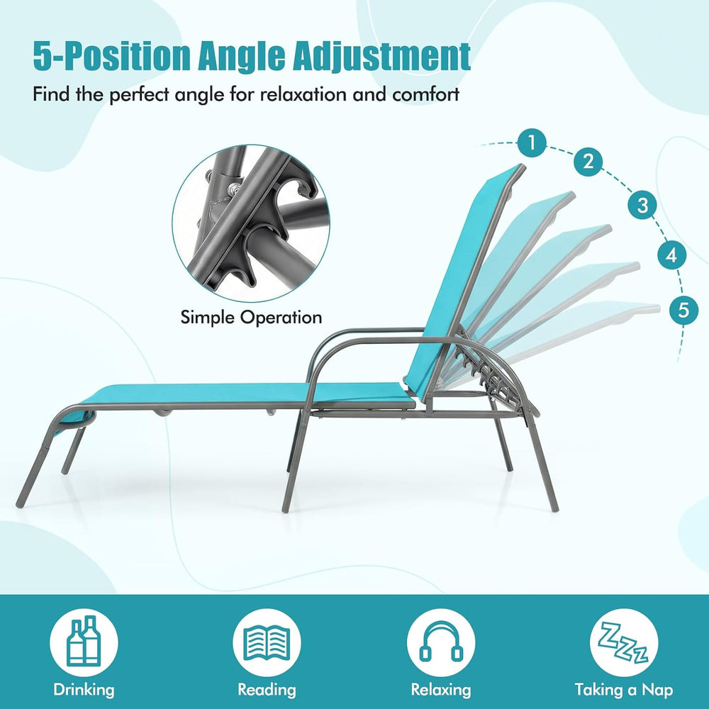Tangkula Outdoor Lounge Chairs Set of 2, Patio Chaise Lounge with Adjustable ...