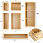 Youeon Set of 6 Bamboo Drawer Organizer Storage Box, Adjustable Cutlery Drawer Organizer, Silverware Organizer Multi-Use for Office, Home, Kitchen, Bedroom, Bathroom
