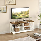 ChooChoo Farmhouse TV Stand for TVs up to 60 Inch, Modern Entertainment Center with 4 Open Shelves & Built-in Cable Holes, Media TV Console for Living Room, Bedroom, White