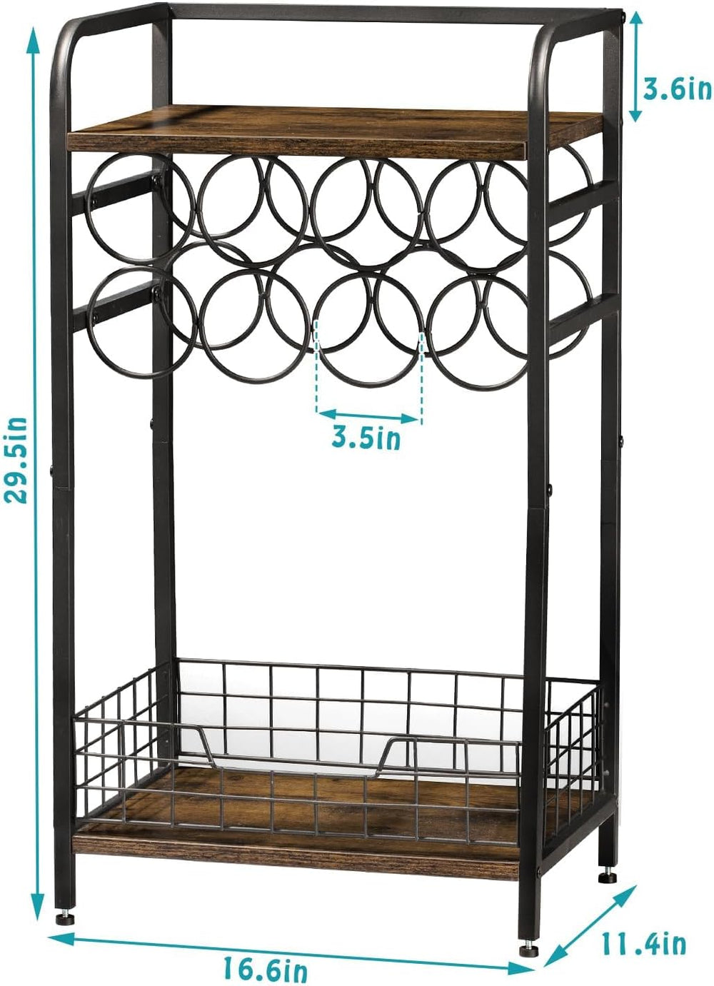 3-Tier Wine Rack Freestanding Floor Cabinet Corner Bar Cabinet Bar Cart,12 In...