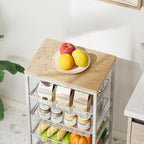 Snack Cart, 5-Tier Kitchen Carts on Wheels with Storage,Fruit Basket Stand with Pull-Out Baskets and Wood Top,Kitchen Organizer for Fruit Vegetable Snack (Oak Beige)