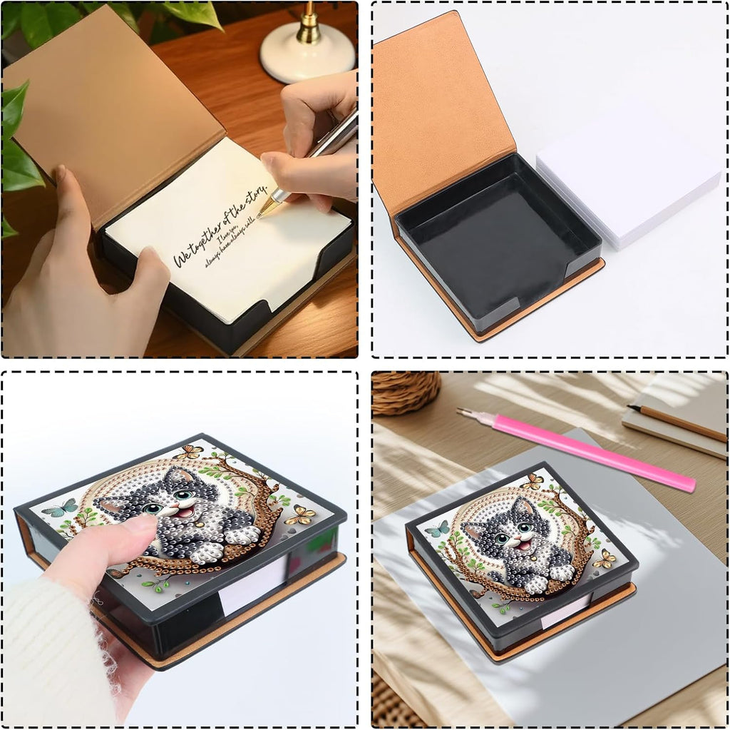 Cat Diamond Painting Kit Note Box,Memo Paper Storage Box Diamond Art,Sticky Note Holder Diamond Art,Diamond Painting Memo Pad For Office Desk. (Cat)