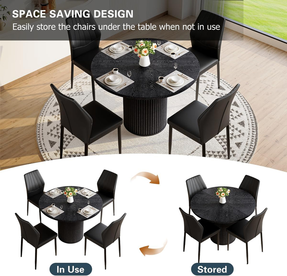 Round Dining Table Set for 4, Black Kitchen Table Set for 4 with 42''...